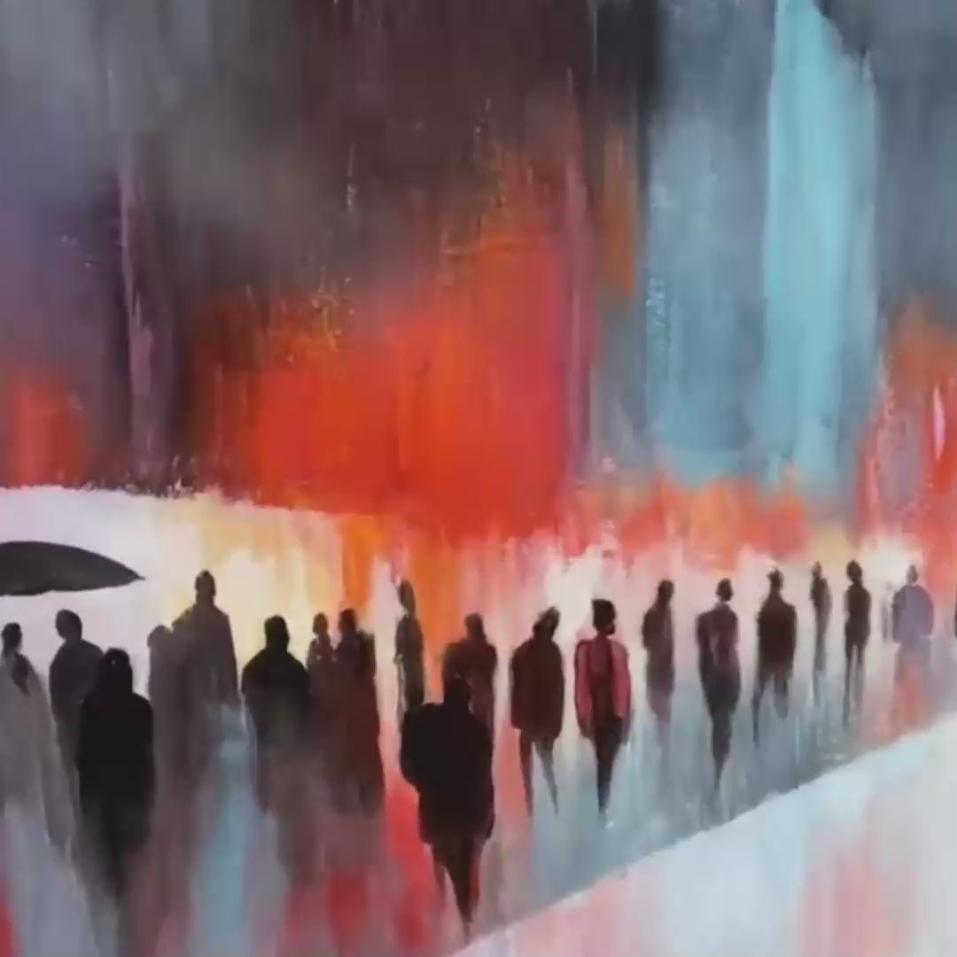 Midnight Crossing: Original Minimalist Urban Cityscape Oil