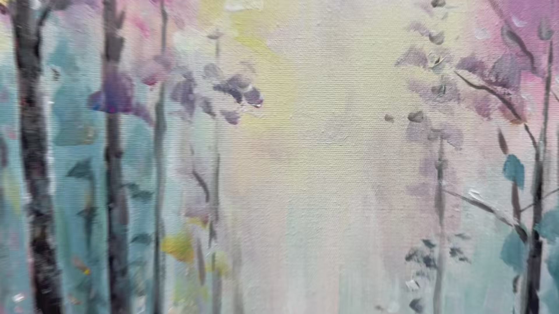 Whispering Woods: Original Impasto Floral Forest Oil Painting - Textured Pink and Purple Forest Wall Art Decor