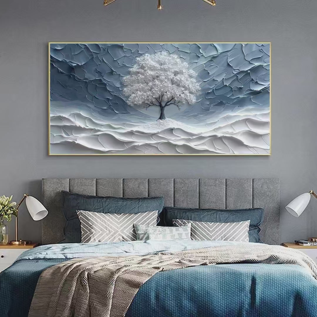 Winter's Embrace: Textured Winter Landscape Painting | Impasto Wall Art | Horizontal Canvas | Tree Art