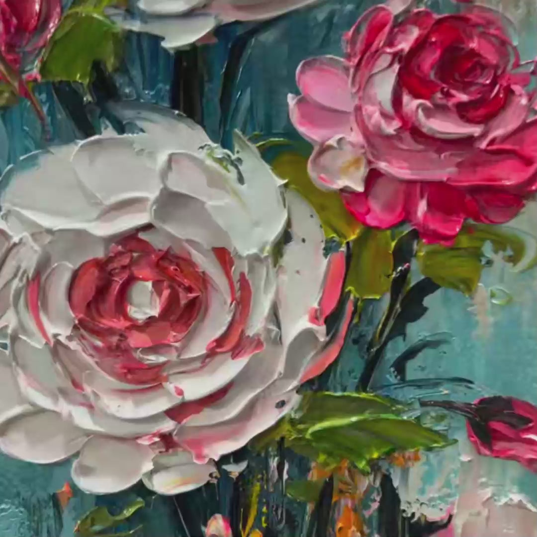 Blushing Bouquet: Textured Floral Impasto Oil Painting Canvas Wall Art