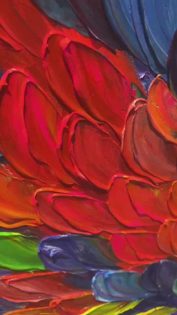 Spectrum Rain: Colorful Abstract Impasto Oil Painting Canvas Art