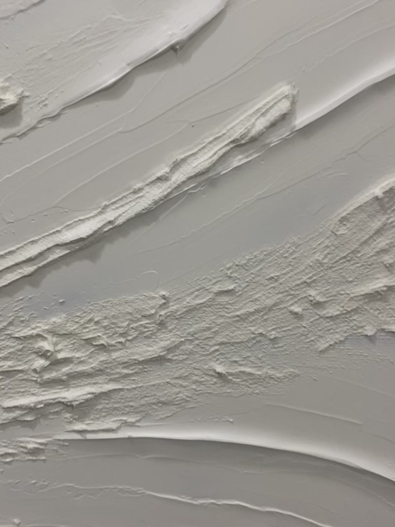 Whispering Winds: White Beige Textured Abstract Minimalist Oil Painting Canvas Wall Art