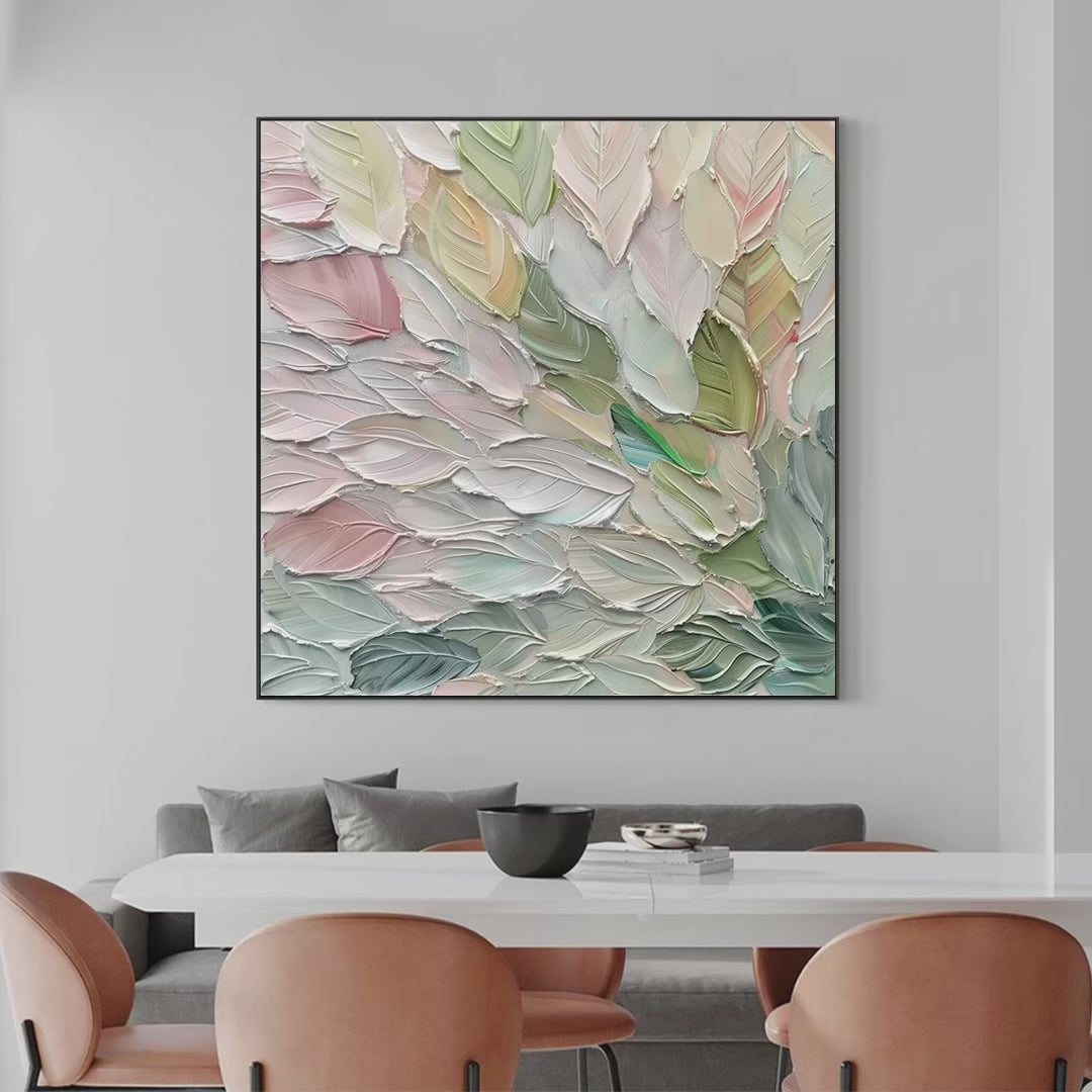 Pastel Dream: Square Textured Impasto Floral Painting in Pink and Green