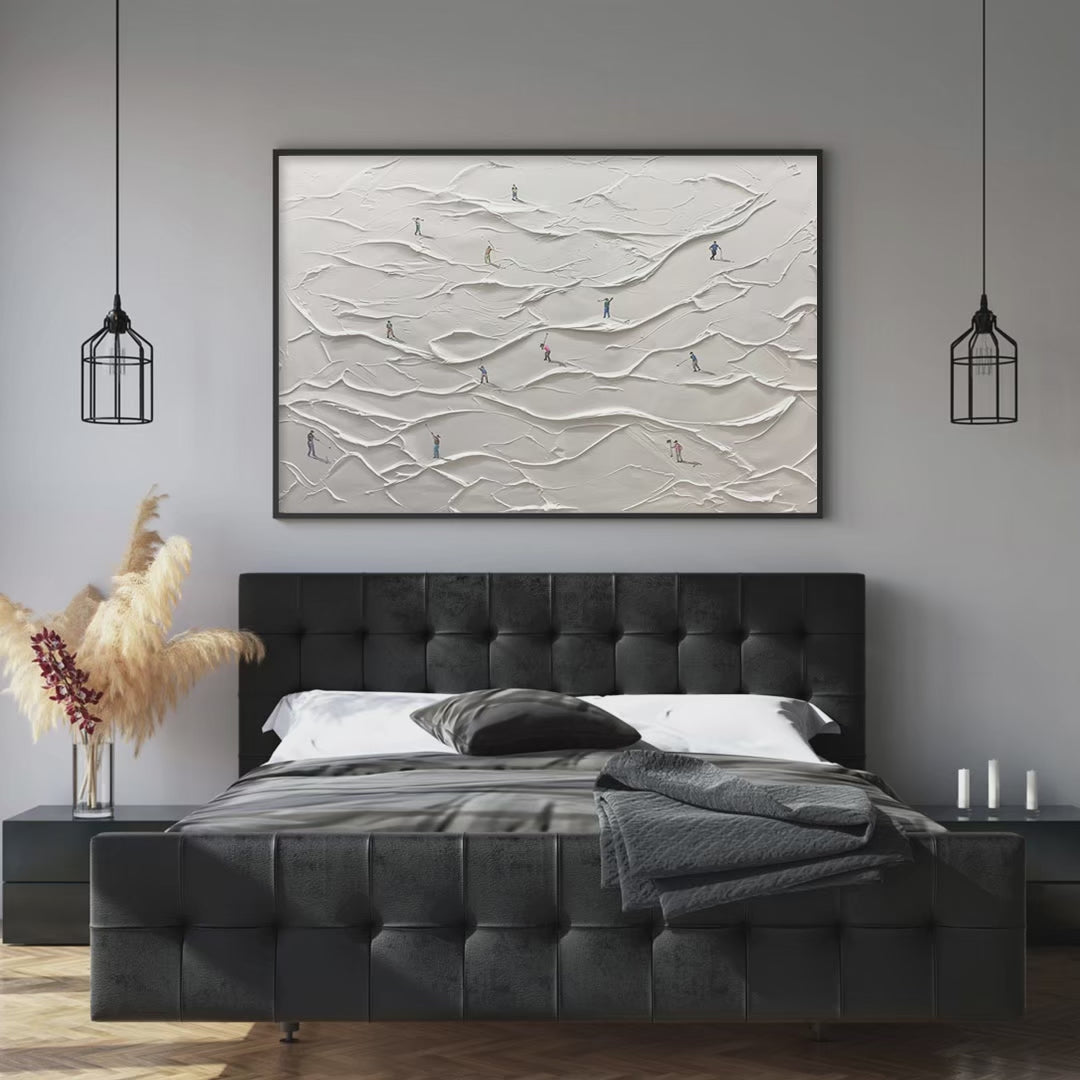 White Greens: Textured Abstract Golf Landscape Painting for Sports Decor