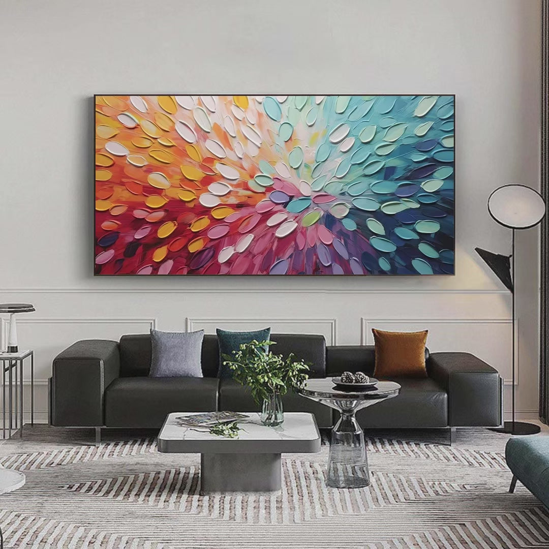 Rainbow Burst: Textured Abstract Painting in Rainbow Colors | Modern Art