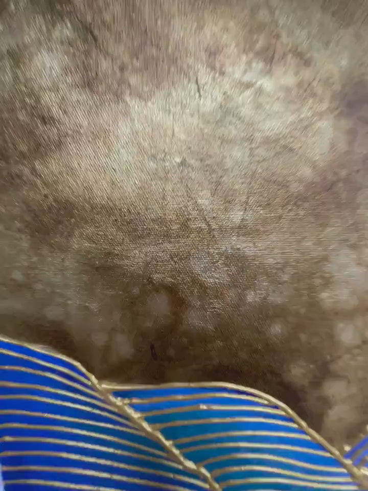 Golden Flow: Abstract Blue and Gold Oil Painting on Canvas