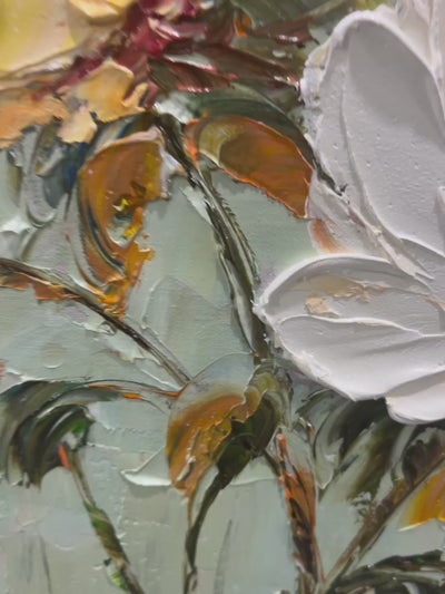 WHITE PEONY DUET: Square Impasto Peony Painting in Soft White