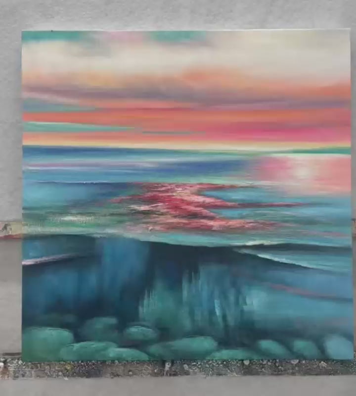 CORAL_REEF_SUNSET_Vibrant_Coastal_Sunset_Painting_Square_Wall_Art