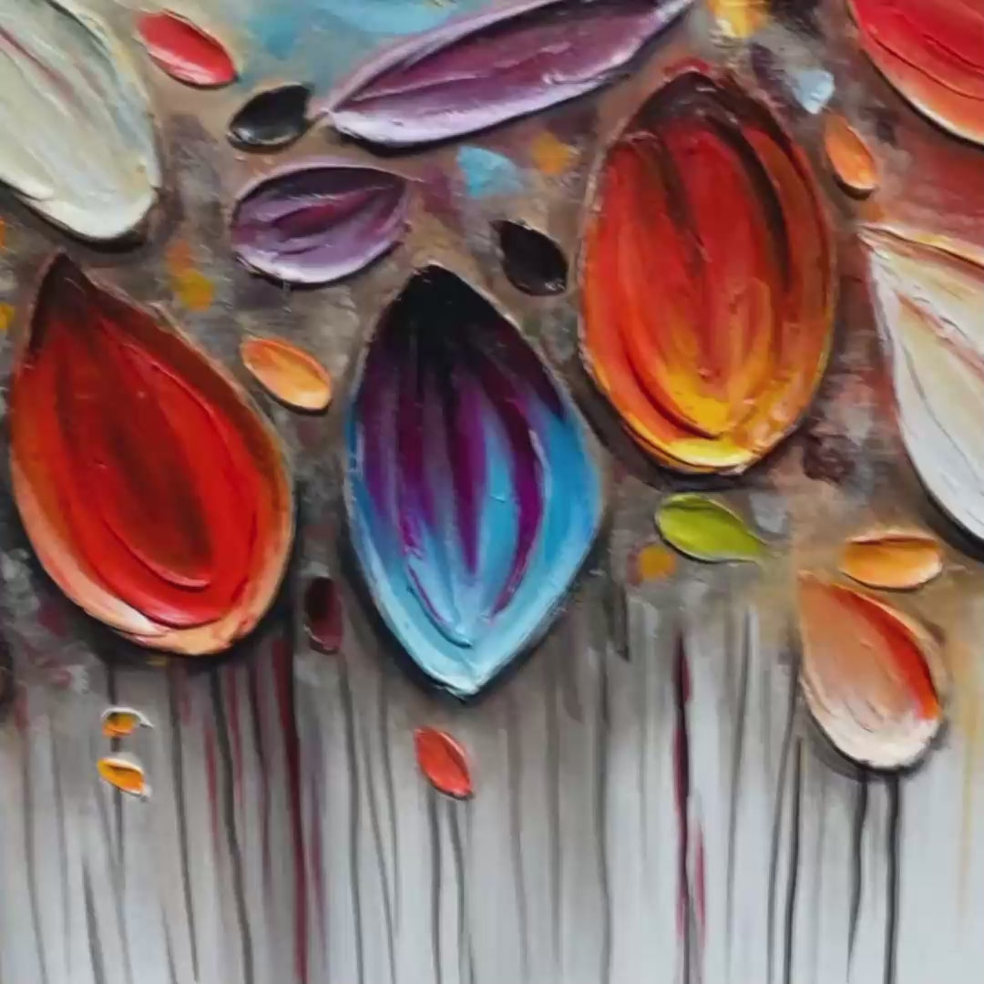 Autumn Rain: Original Textured Impasto Leaf Fall Oil Painting - Colorful Autumn Wall Art