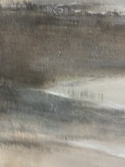 Misty Shores: Original Minimalist Coastal Landscape Oil Painting - Serene Beach Wall Art