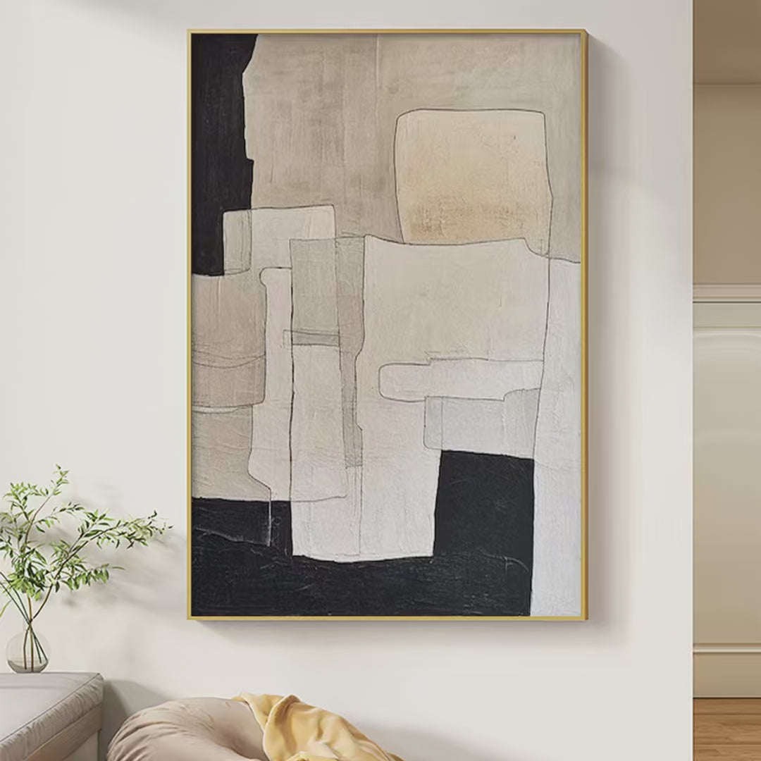 NEUTRAL ABSTRACT-Minimalist Abstract Painting in Beige and Black