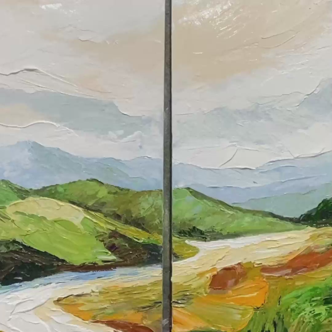 River Valley Duet impasto landscape diptych oil painting wall art
