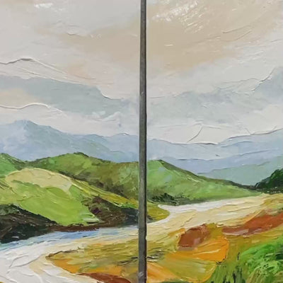 RIVER VALLEY DUET: Textured Landscape Diptych Painting