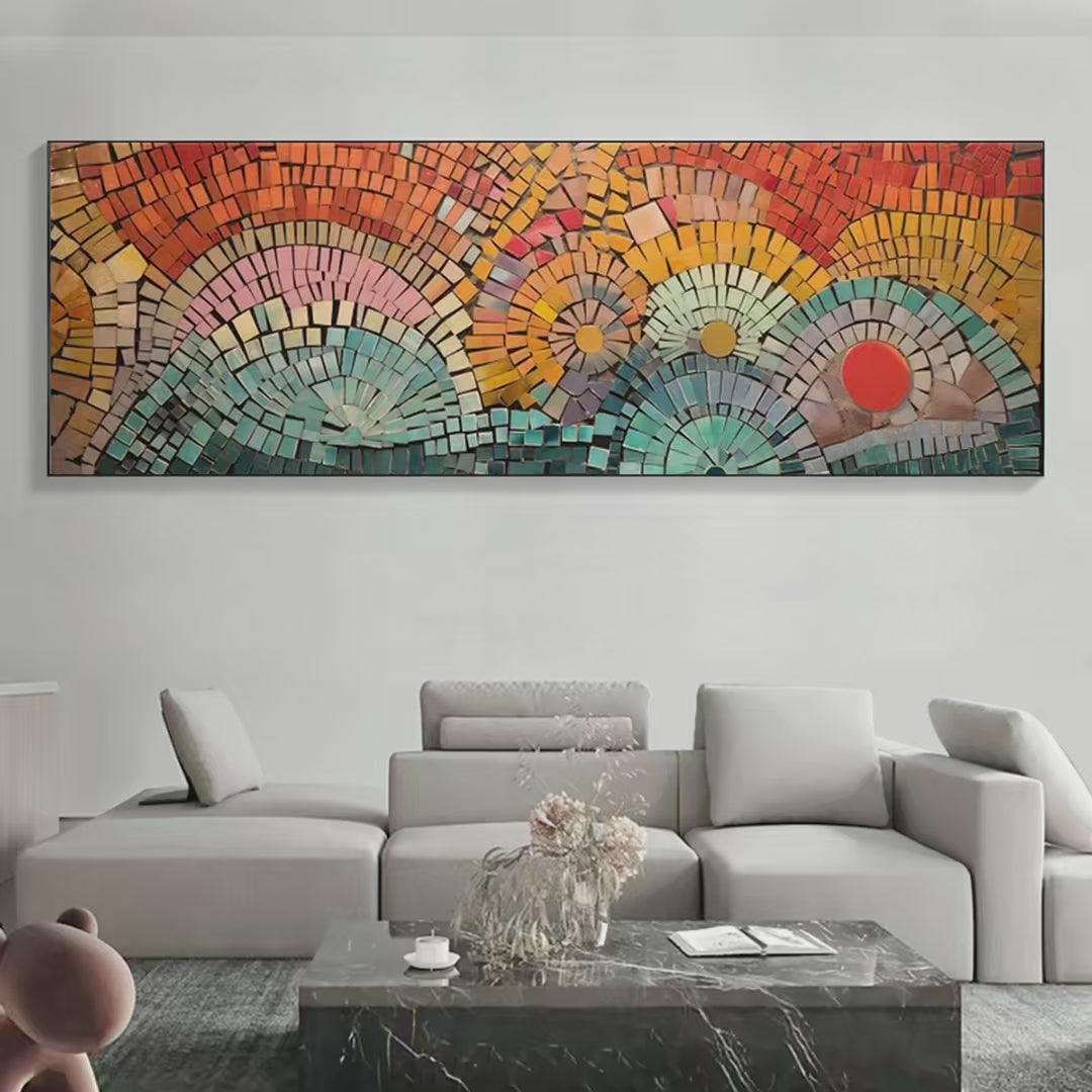 Mosaic Sunset Panoramic: Mosaic Painting | Panoramic Wall Art | Colorful Wall Decor