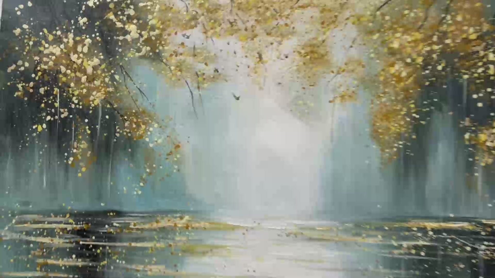 Ready to Ship ｜Golden Whispers: Textured Gold-Accented Forest Oil Painting