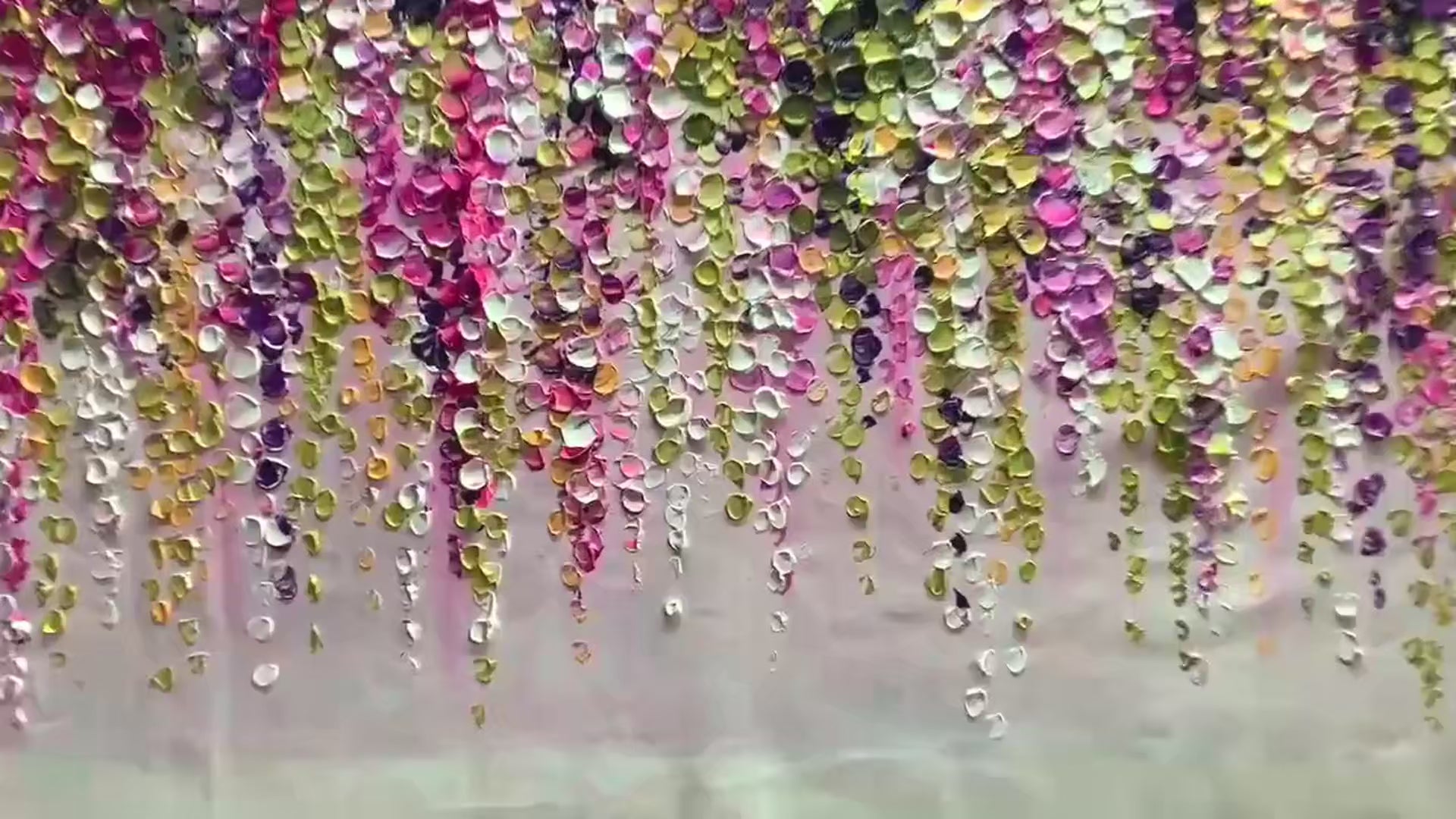 Wisteria Cascade: Textured Impasto Floral Painting in Pink, Purple, and Green