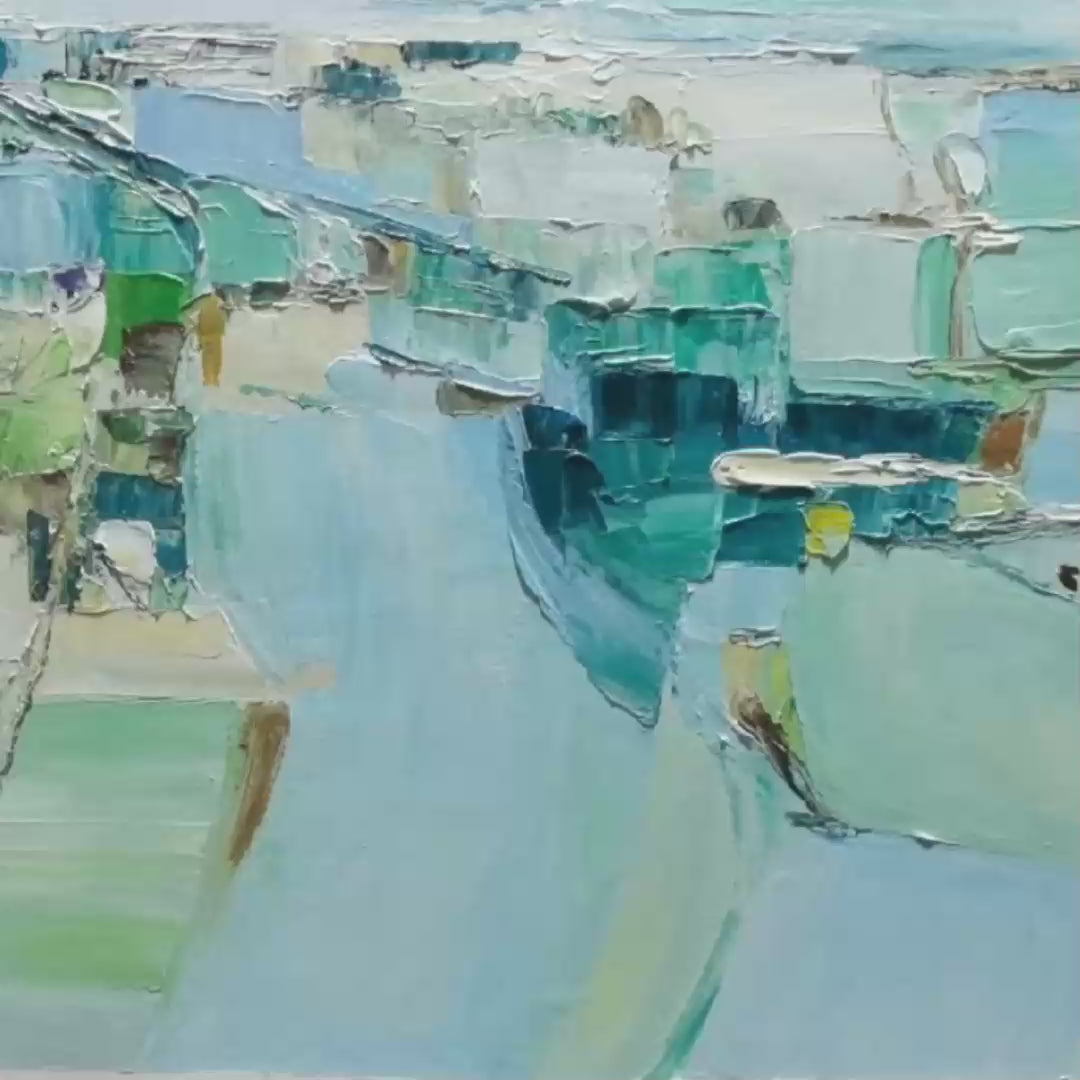 AZURE DREAM Textured Abstract Landscape Oil Painting