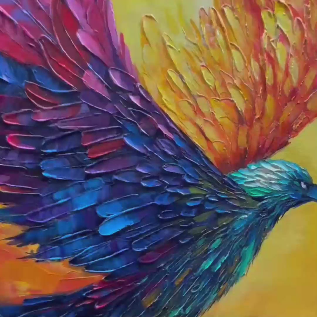 Flight of Fancy: Original Impasto Bird Oil Painting - Colorful