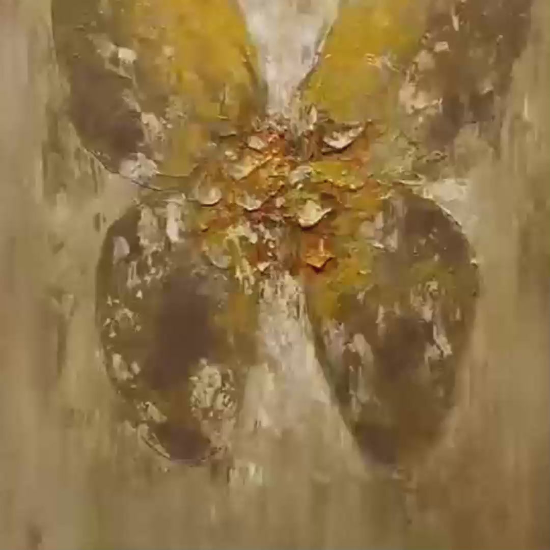 Gold Butterfly Painting, Textured Wall Art, Vertical Canvas, Beige and Gold Decor
