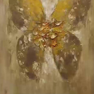 Gold Butterfly Painting, Textured Wall Art, Vertical Canvas, Beige and Gold Decor