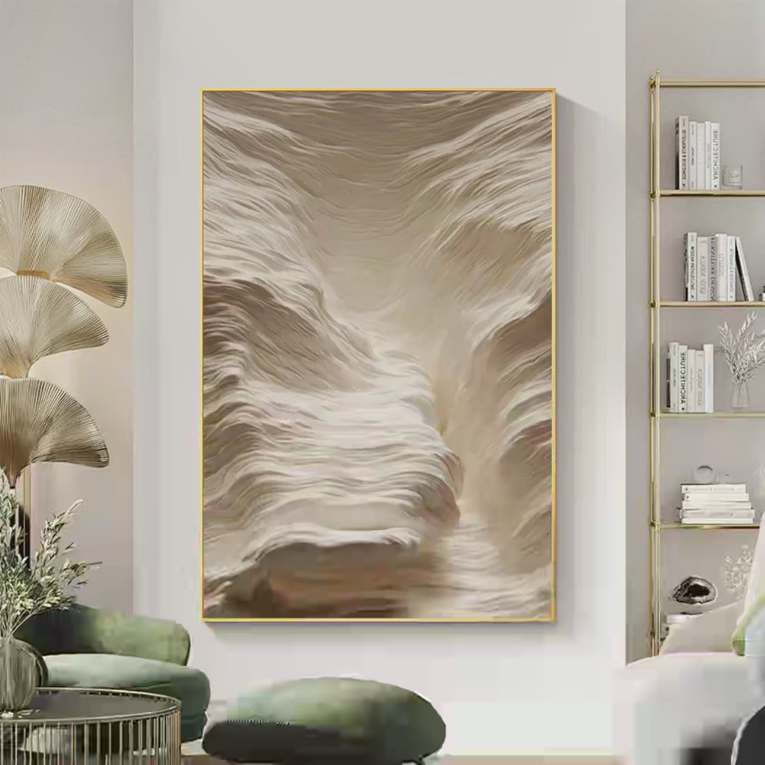 White Sand Dunes Textured Abstract Landscape Painting Vertical Wall Art Modern Decor