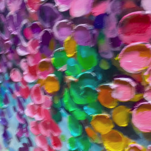 Cascade of Color: Original Impasto Floral Oil Painting - Panoramic Colorful Wall Art