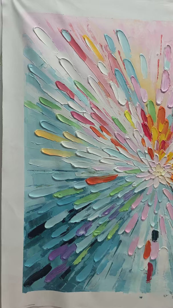 Colorful Abstract Burst Oil Painting - Modern Art