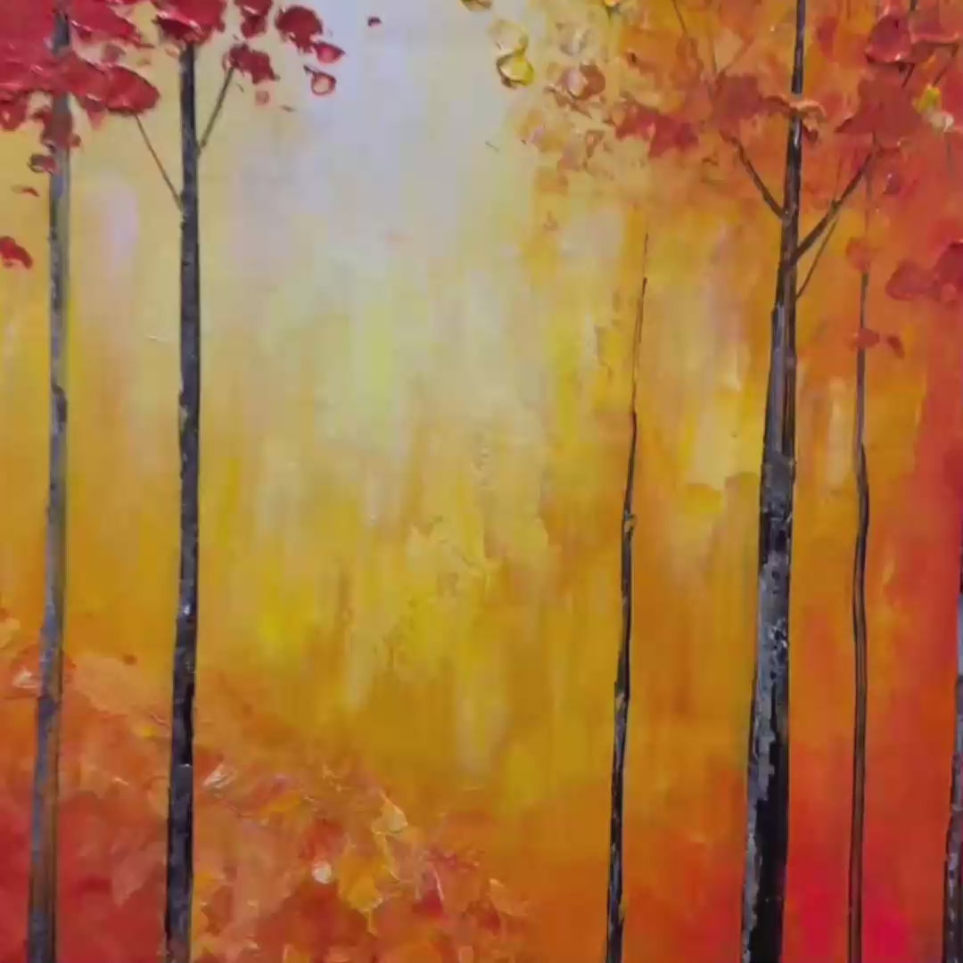 AUTUMN GLOW: Textured Abstract Forest Oil Painting
