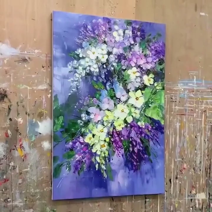 Serenity in Purple: Vertical Impasto Floral Oil Painting on Canvas