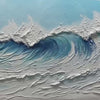 Textured abstract ocean wave painting "CRESTING WAVE" by Liam O'Connell. Blue and white impasto art.
