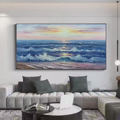 Golden Sunset Serenade Panoramic Ocean Sunset Painting Beach Decor Wall Art