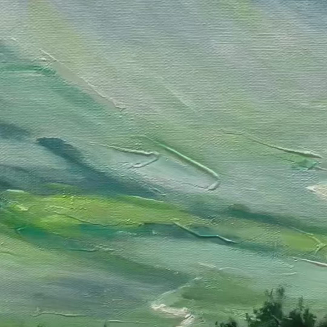 Verdant Valley Vista: Original Abstract Landscape Oil Painting - Textured Mountain Valley Wall Art Decor