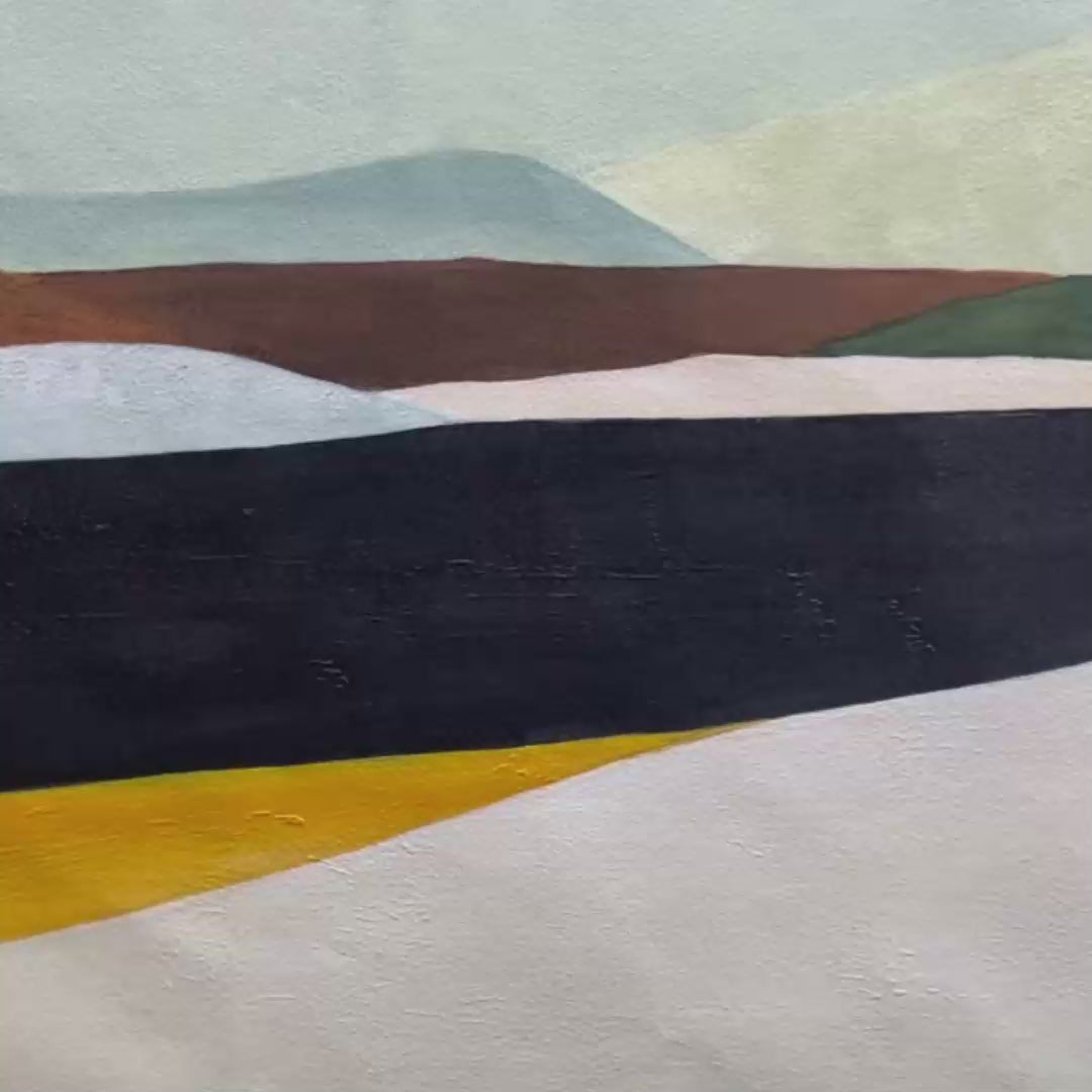 Isabella Rossi's minimalist landscape art: Serene painting of a solitary figure. Horizontal wall art.