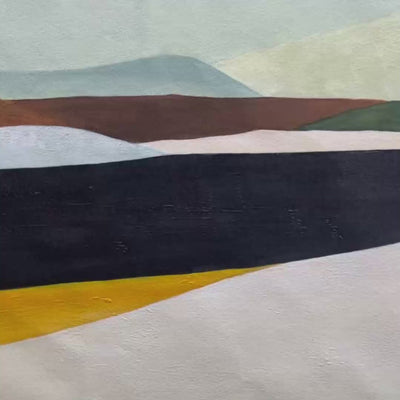 Isabella Rossi's minimalist landscape art: Serene painting of a solitary figure. Horizontal wall art.