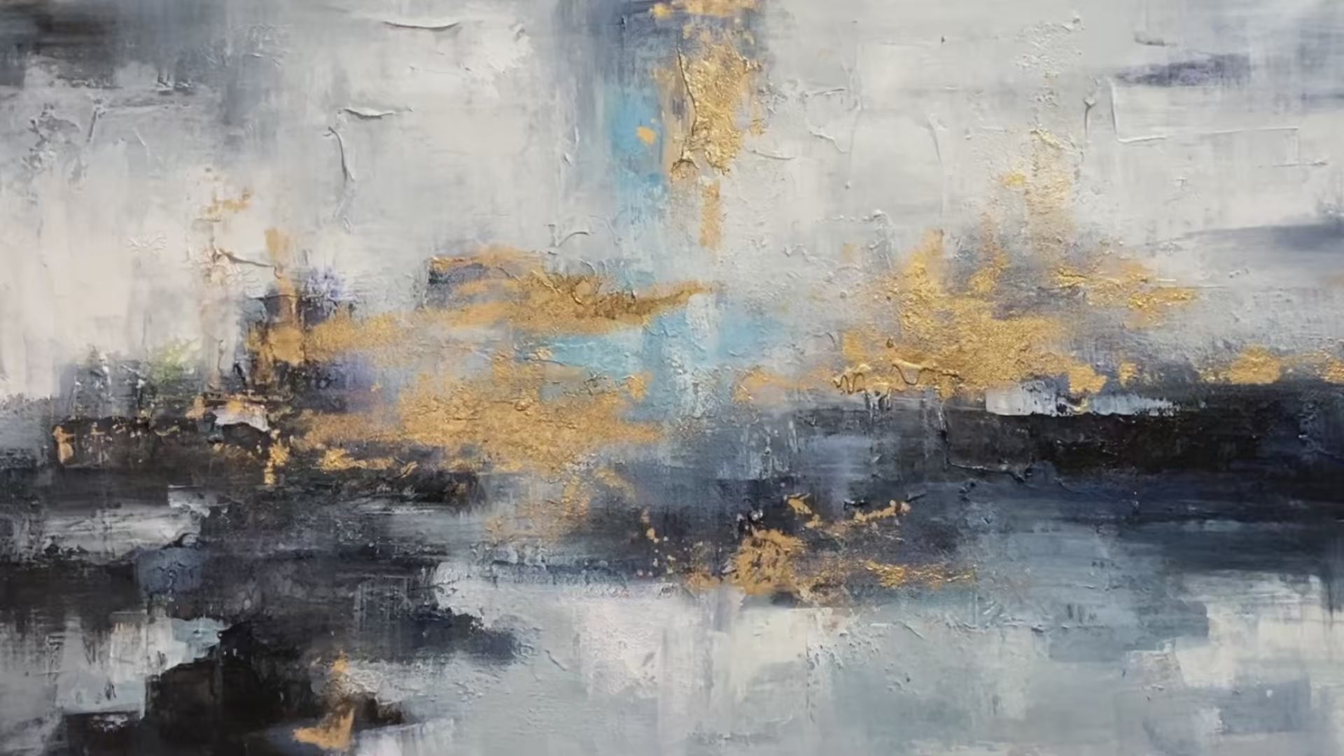 Azure Dream: Abstract Blue and Gold Oil Painting Canvas Wall Art Home Decor