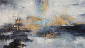 Azure Dream: Abstract Blue and Gold Oil Painting Canvas Wall Art Home Decor