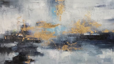 Azure Dream: Abstract Blue and Gold Oil Painting Canvas Wall Art Home Decor