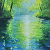 EMERALD GLOW: Impressionist Forest River Landscape Painting