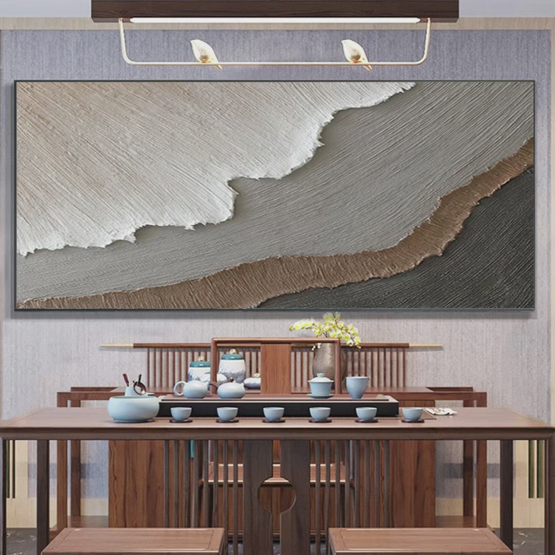 Earth Tones: Textured Abstract Landscape Painting in Neutral Colors for Living Room