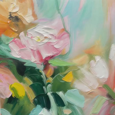 Blooming Romance: Original Impressionistic Floral Oil Painting - Pink and Peach Flower Wall Art