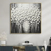 White Bouquet: Textured White Floral Painting on Grey Background | Modern Art