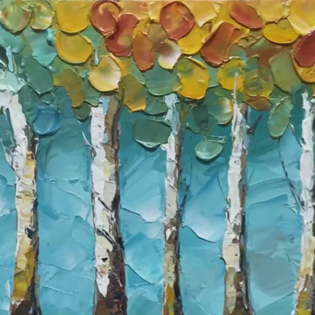 Textured Forest Painting, Impasto Wall Art, Horizontal Canvas, Landscape Art
