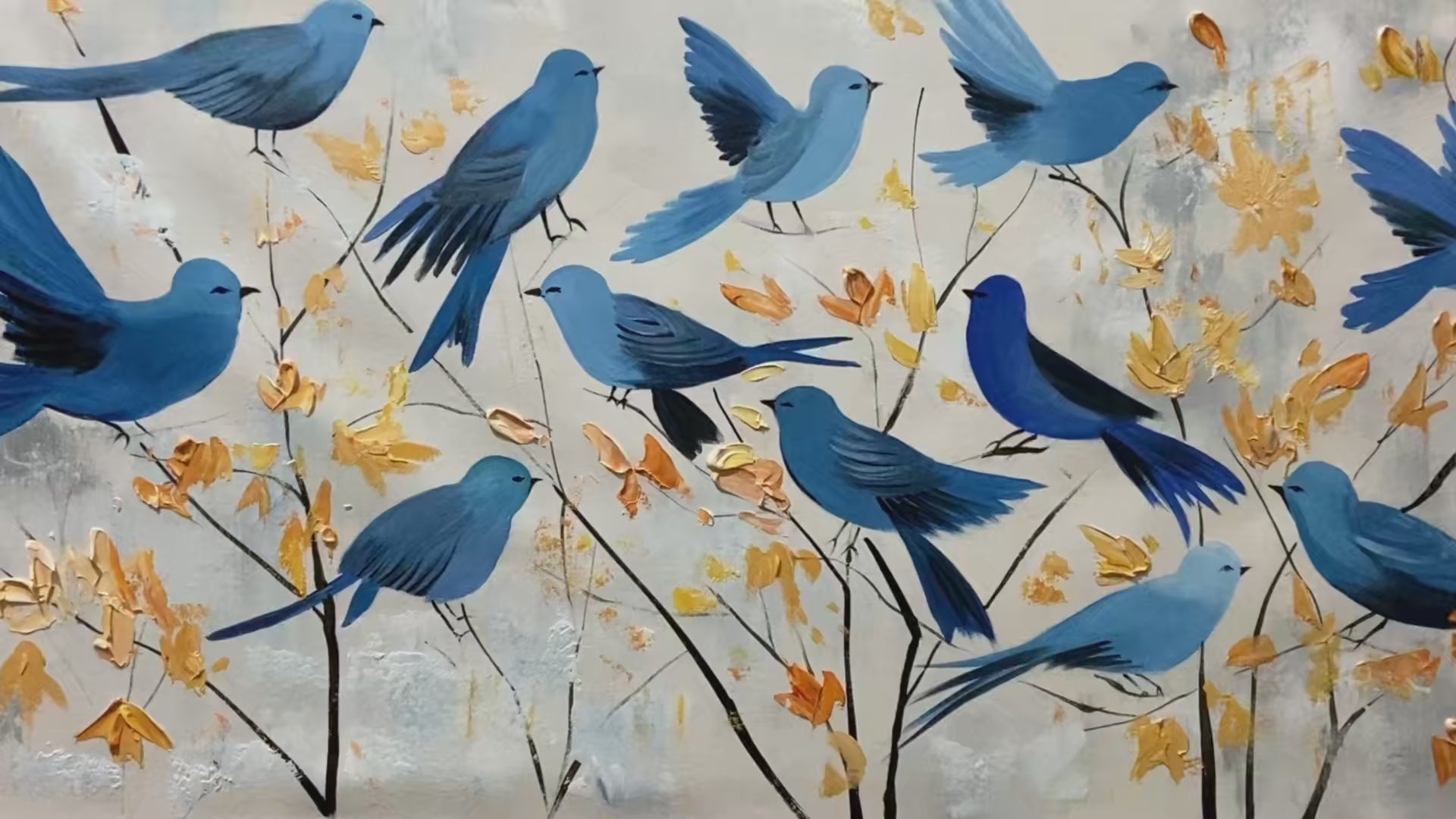 Azure Flight: Blue Birds Minimalist Oil Painting Nature Canvas Wall Art Home Decor