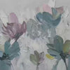 Textured panoramic floral painting in pastel hues of pink, blue, and yellow. Impressionist style wall art by Elodie Dubois.
