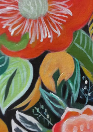 Midnight Garden: Floral Boho Oil Painting Canvas Wall Art Decor