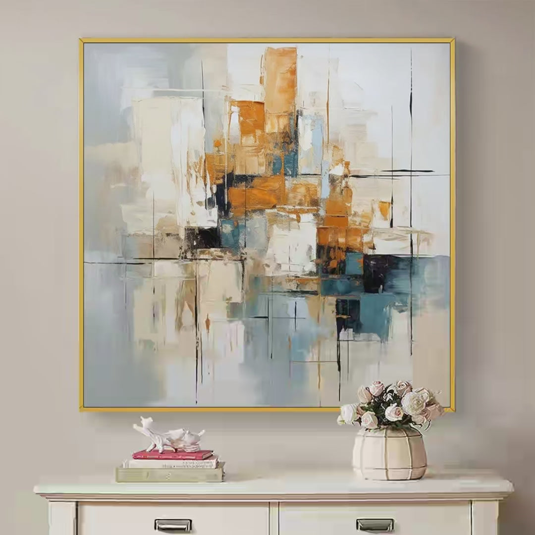 Abstract Cityscape Textured Geometric Abstract Painting Square Wall Art Modern Decor