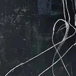 Set of 2 minimalist abstract paintings, featuring white flowing lines on a black textured background by Javier Ramirez.