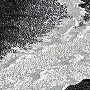 Liam O'Connell Black and White Ocean Triptych, abstract artwork, textured canvas depicting waves and shoreline in monochrome.