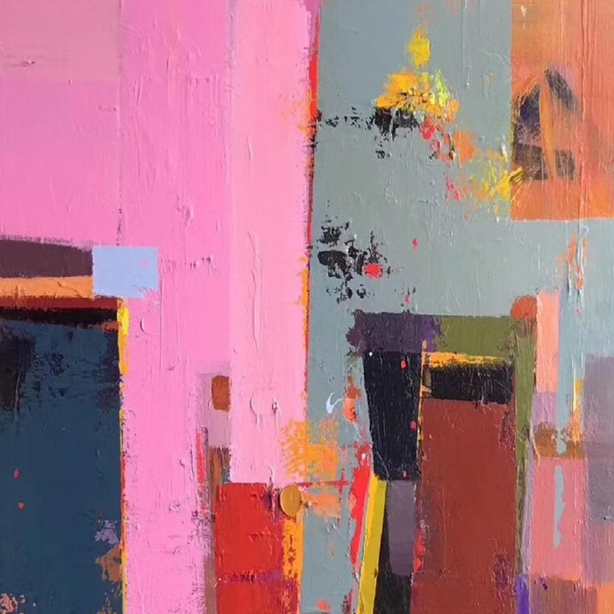 PINK CITY ABSTRACT: Colorful Abstract City Painting, Vertical Wall Art