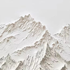 Close-up of Liam O'Connell's "White Mountain" impasto painting, showing heavy texture and peaks.